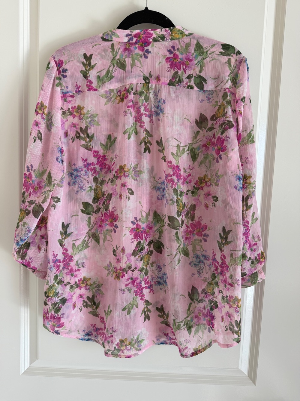 Kut from the Kloth Pink Floral Roll-Tab Button Blouse - Picture 2 of 4